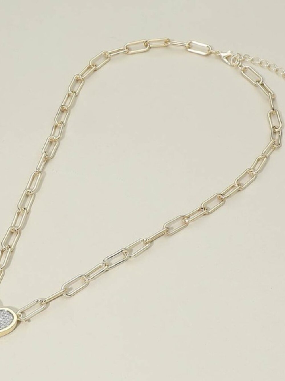 14K Gold CZ Heart Pave Pendant On Paperclip Necklace